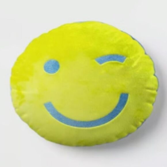 Smiley Chartreuse Throw Pillow & Blanket Set Flutter Plush Room Essentials Emoji - Picture 9 of 12